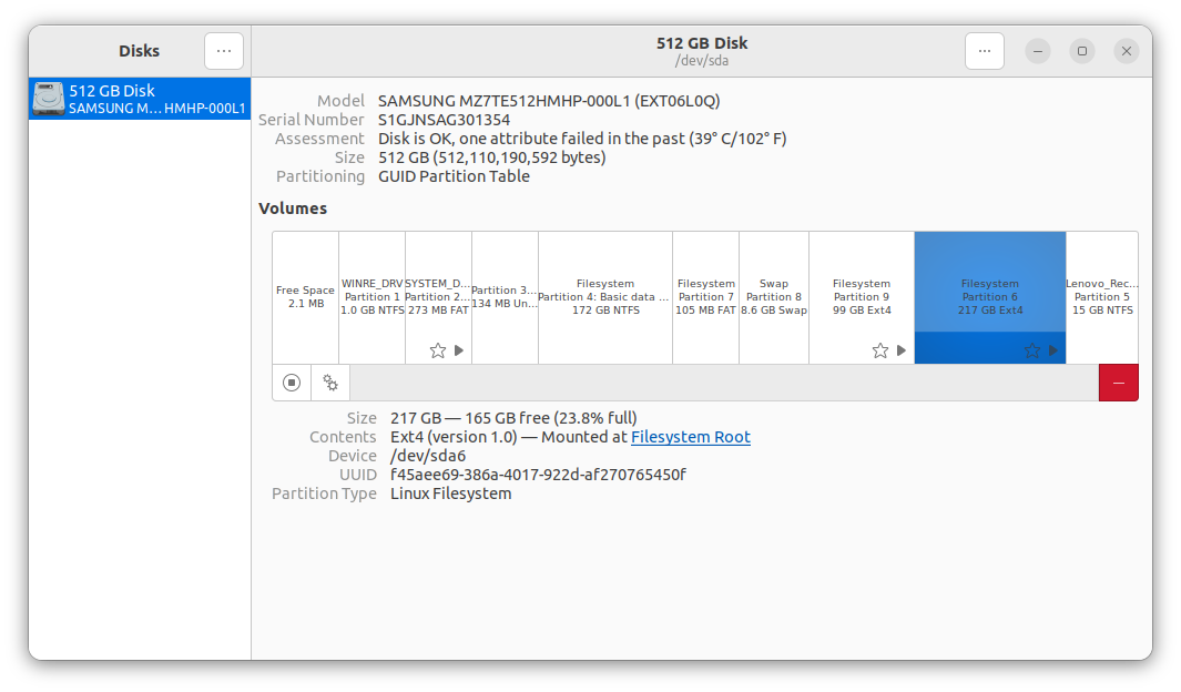 a menu with partitions of my disk