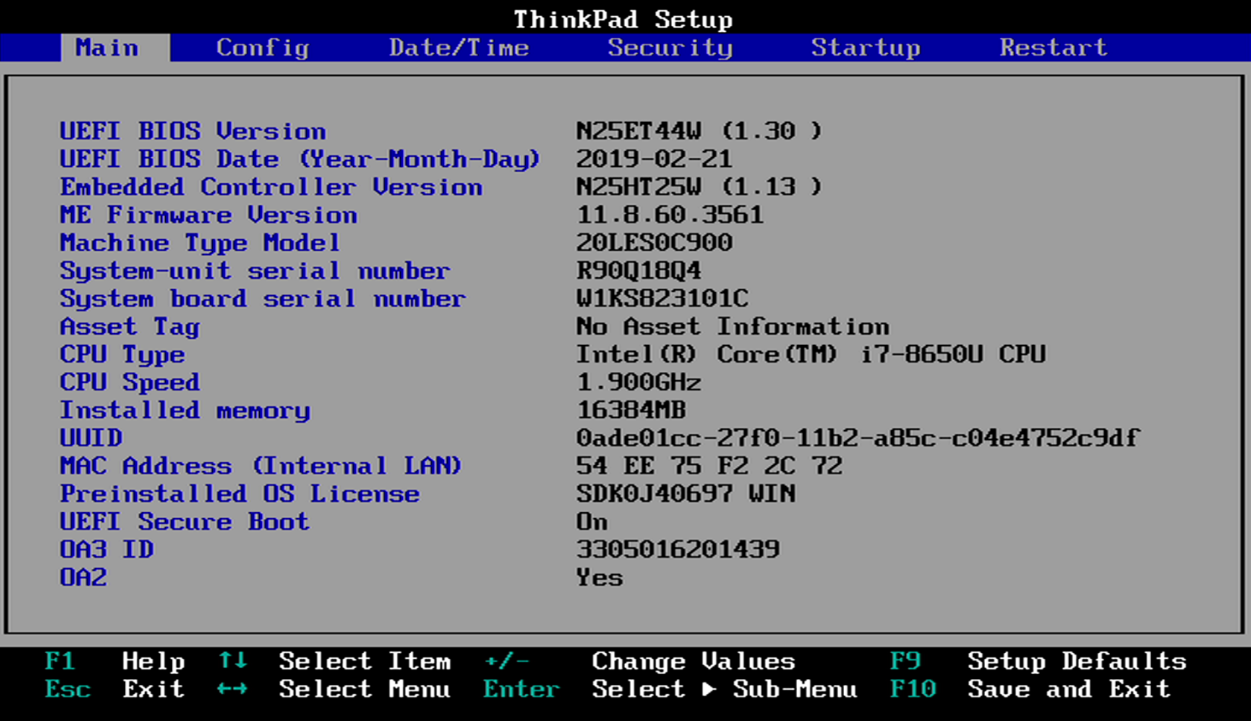 an uefi menu